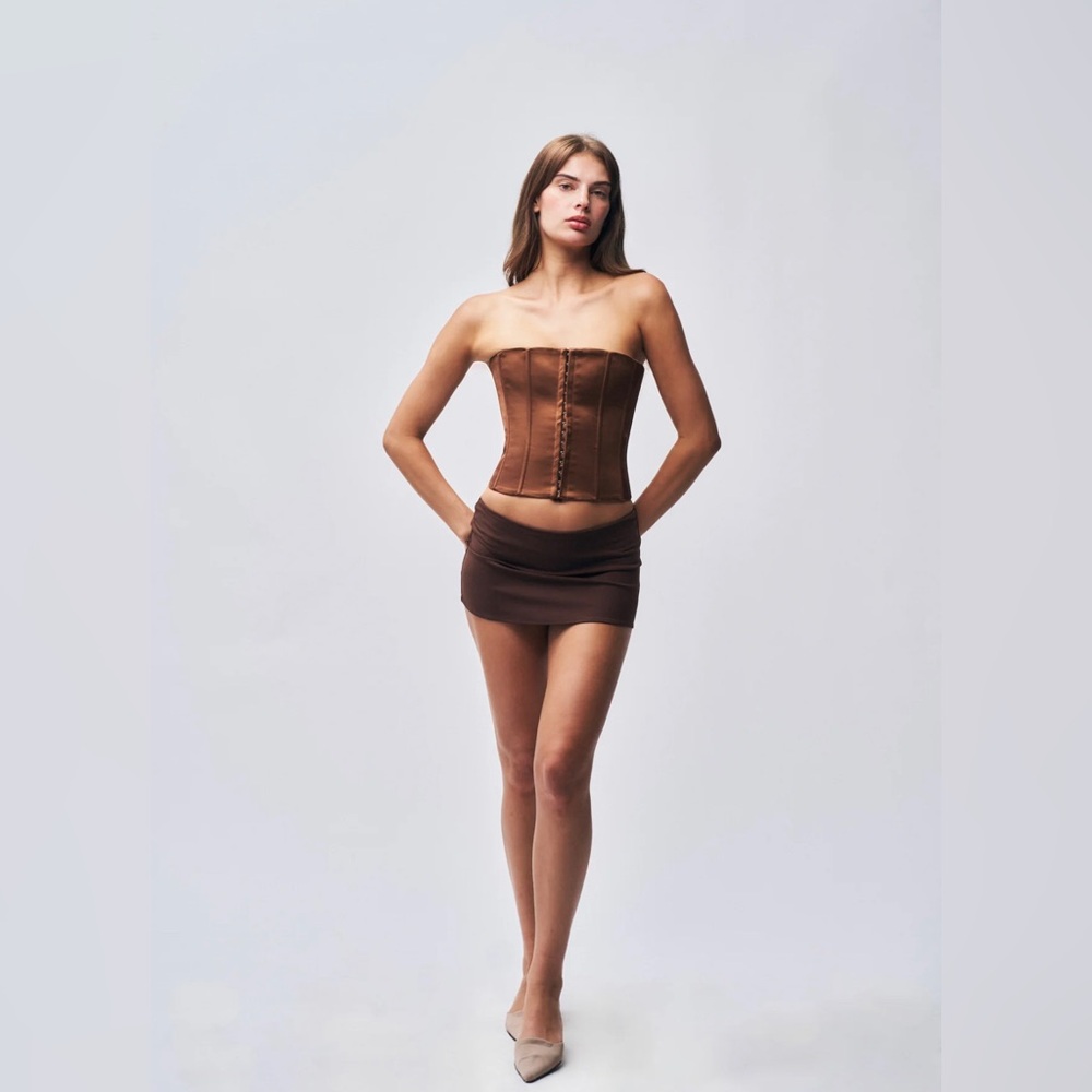 Danielle Guizio Brown Strapless Corset Top